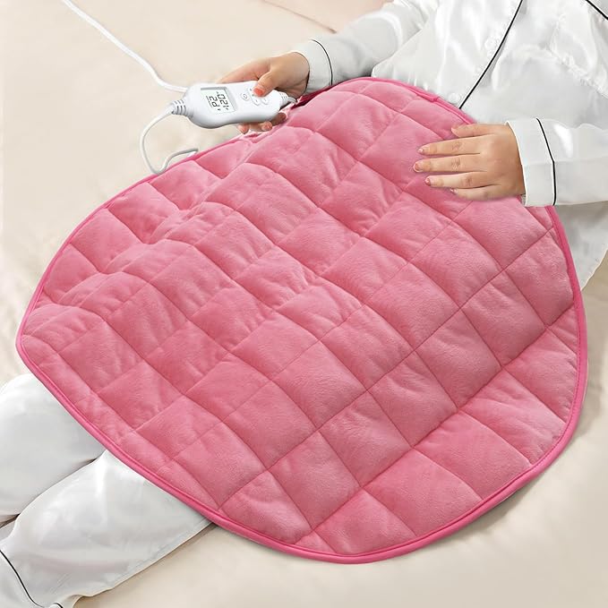 NOWWISH 5lbs Weighted Heating Pad for Women, Electric Heated Weighted Blanket with 6 Heat Settings, Timer & Auto Shut-Off, Relief for Period Cramps, Back Pain, Lap, Machine Washable, 29x24 inch, Pink
