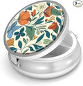 Pill Box-3 Compartment Small Pill Case for Purse & Pocket Mini Metal Pill Holder Travel Pill Container to Hold Supplements Vitamins BPA-Free (Floral Pattern)