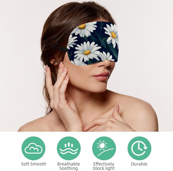 2 Pack Sleep Eye Mask for Women Men, Soft Breathable Eye Cove No Pressure Blackout Night Blindfold for Sleeping Light Blocking with Adjustable Strap, Little Daisy