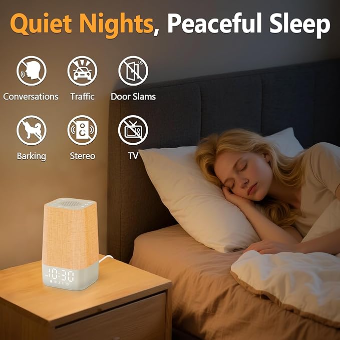 White Noise Sound Machine: Sunrise Alarm Clock for Gentle Wake Up - 30 Soothing Sounds, Adjustable Volume & Night Light, Timer - Easy to Sleep, Relax, Focus