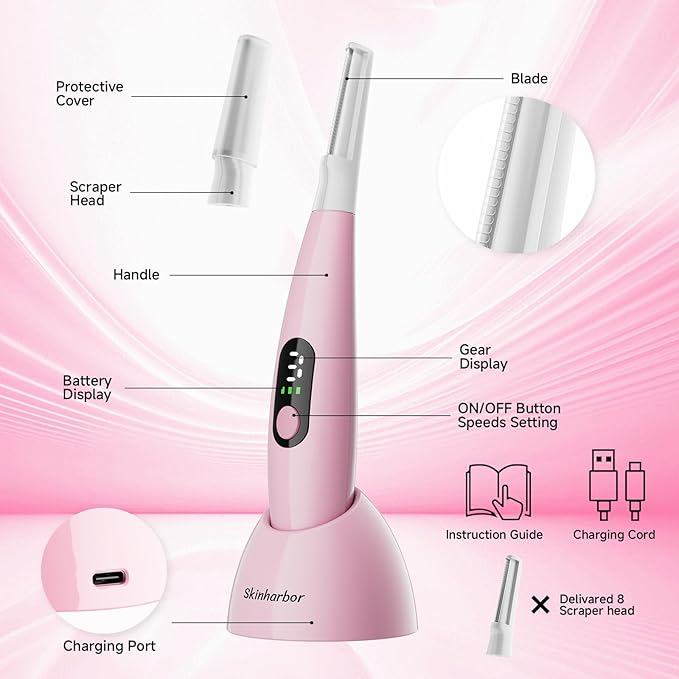 Sonic Dermaplane Razor for Women Face,Women’S Facial Exfoliation & Peach Fuzz Hair Removal System,Anti-Aging–3 Speeds–8 Dermaplaning Blades–Rechargeable,Sonic Dermaplaning Tool