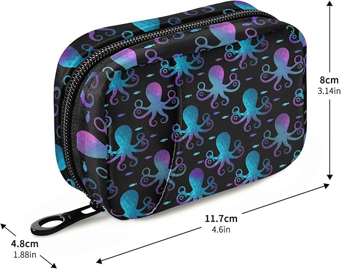 Travel Pill Organizer Bag Weekly Pill Organizer Case Gradient Octopus Fish Portable Small Daily Pill Boxes for Vitamin Fish Oils Supplement Holder with Zipper Compact Size