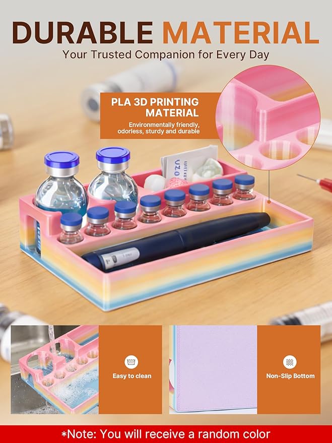 Insulin & Peptide Vial Storage Case– 3ml & 30ml Vial Holder with Space for Syringes & Prep Wipes – 3D Printed Color Mixing Design – Travel & Freezer Safe (Random Color)