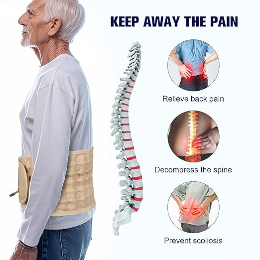 Decompression Back Belt with Electric Inflatable Pump -Lumbar Support Belt for Lower Back Pain Relief, Air Traction Device Fits Waist Size 29-49 Inches，(Beige)