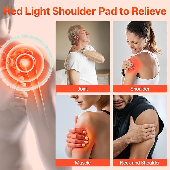 Kammoy Red Light Therapy for Shoulder with Heat & Massage, 6 Modes, 5000mAh Cordless Controller, 228 LEDs 660nm & 850nm, Portable Heated Shoulder Wrap, 120–480 Min Runtime (Black)