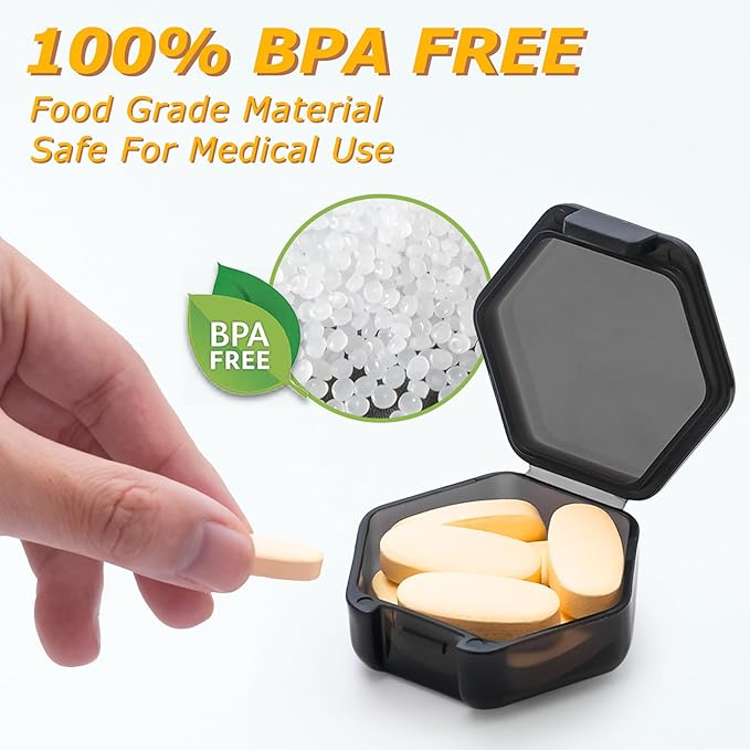 Small Pill Box, 7 Packs Travel Pill Case, Portable BPA Free Mini Organizer for Pocket Purse, Daily Medicine Vitamin Container, Fish Oil and Supplement Storage