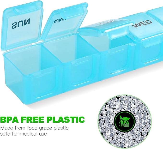 Pill Organizer XL Extra Large Weekly and Daily Pill Cases for Pills/Vitamin/Fish Oil/Supplements (Light Blue)
