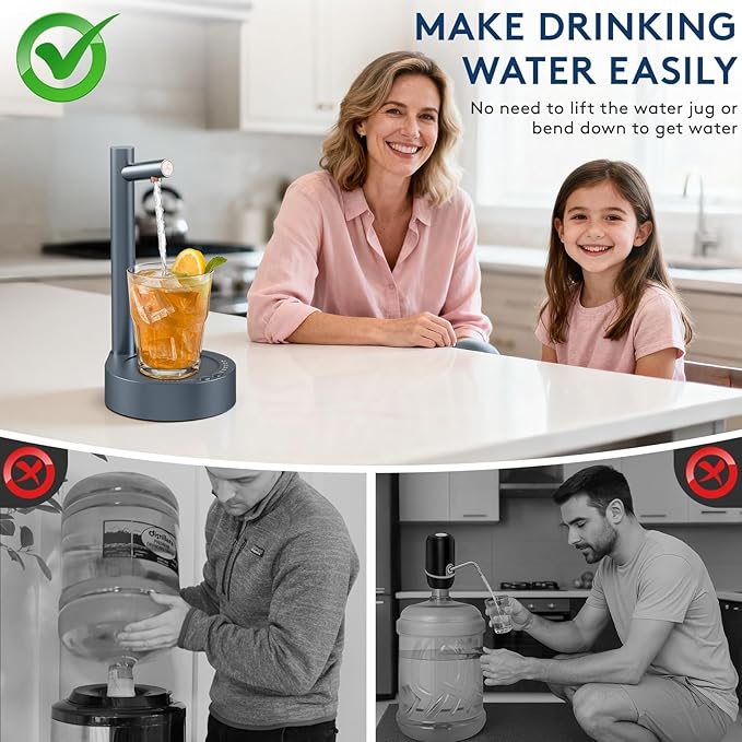 Water Dispenser for 5 Gallon Bottle – Desktop Electric Water Pump with USB-C Fast Charging, Portable 5 Gallon Water Jug Dispenser for Home, Office, Bedside & Countertop(Navy Blue)
