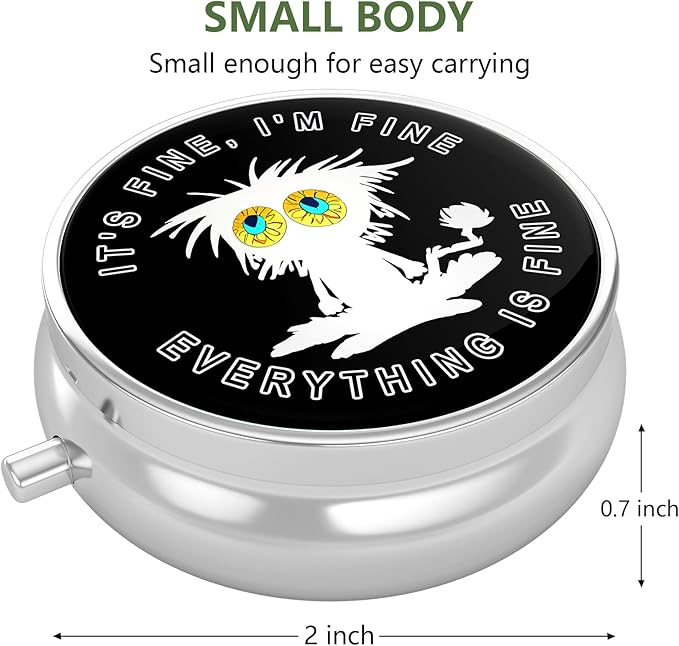 Nipichsha Pill Box, Small Pill Case for Purse & Pocket, Cute Travel Medicine Organizer, Portable Medicine Container Holder to Hold Vitamins, Medication, Fish Oil & Supplement, Funny Cat