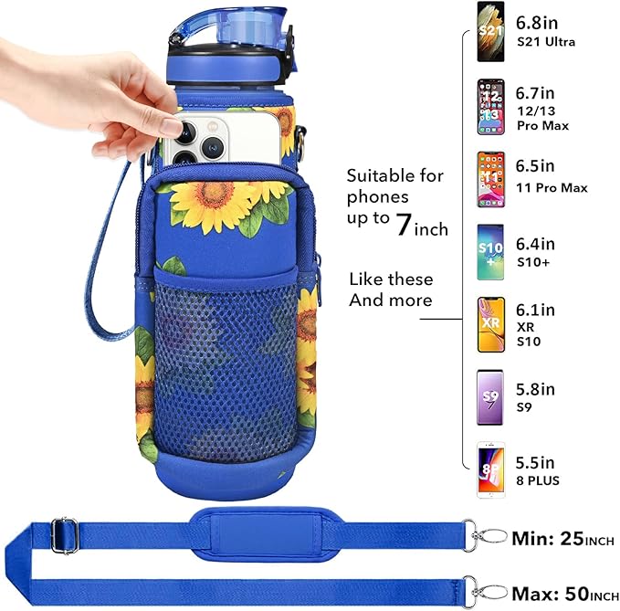 32 oz Water Bottles with Straw & Strap, Motivational Water Bottles with Times to Drink, BPA Free Reusable Sports Water Bottle with Sleeve Carrier for Hiking, Travel, Running or Fitness