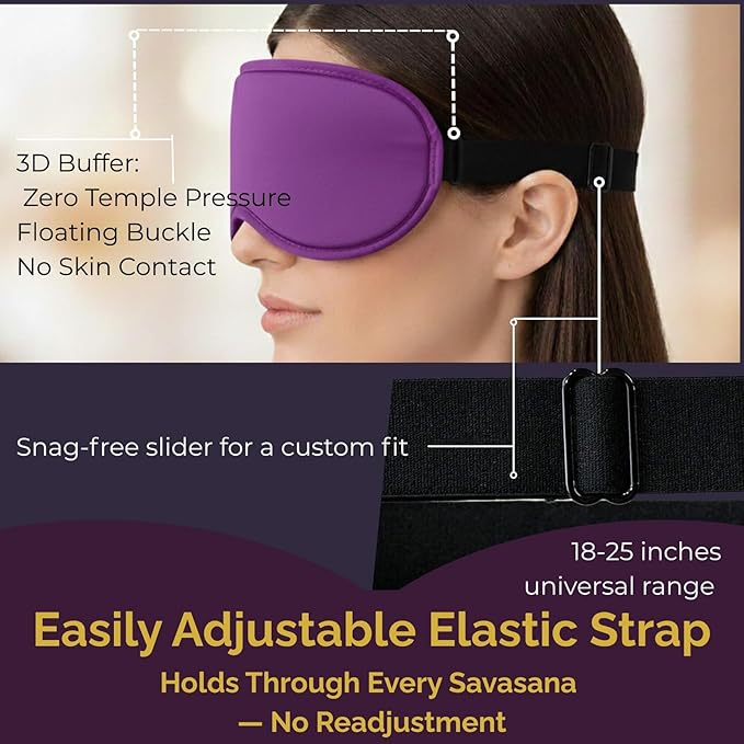 Meditation Eye Mask - 100% Blackout Sleep Masks for Women, Zero Eye Pressure - Nose Seal Eye Cover for Yoga Nidra, Naps & Travel, Adjustable Night Blindfold - Deep Lavender Purple