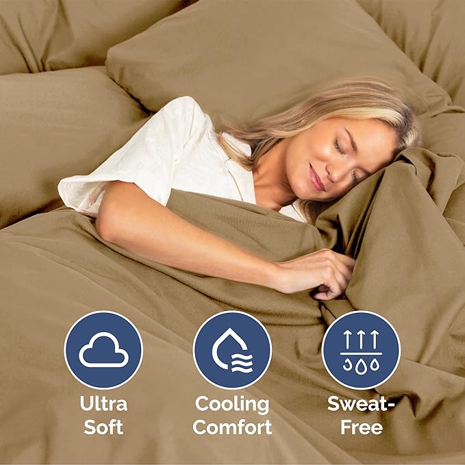 Queen Size 4 Piece Sheet Set - Extra Soft, Breathable & Cooling Sheets - Hotel Luxury Durable Bed Sheets for Women & Men - Deep Pockets, Easy-Fit & Wrinkle-Free Sheets - Caramel Oeko-Tex Bed Sheet Set