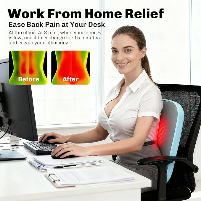 Solucky Back Massager for Pain Relief Deep Tissue, Back Massager with Heat, Deep Kneading Massage for Back, Adjustable Intensity & Dual Modes, Red Light Heating Therapy, 12V Corded for Home & Office