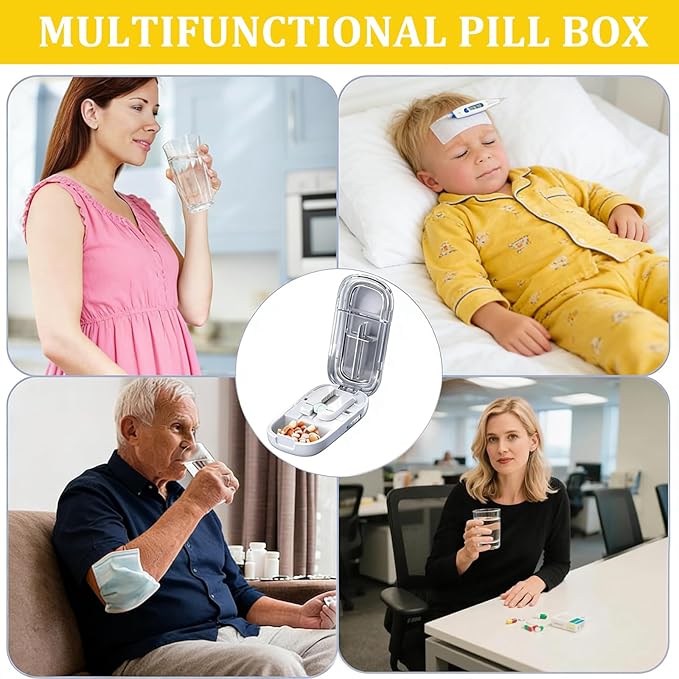 Pill Cutter for Cutting Multiple Pills, 1/2 1/4 Pill Splitter for Large, Small and Tiny Pills, with Improved Sharp Blade, Centering Device (Cream White, One Size fits All)