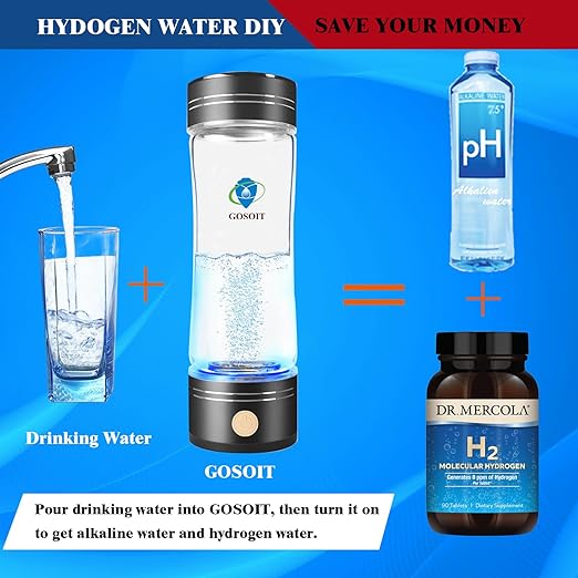 Hydrogen Water Bottle Maker Machine Hydrogen Water Generator Ionizer with SPE and PEM Technology (Dull Black)