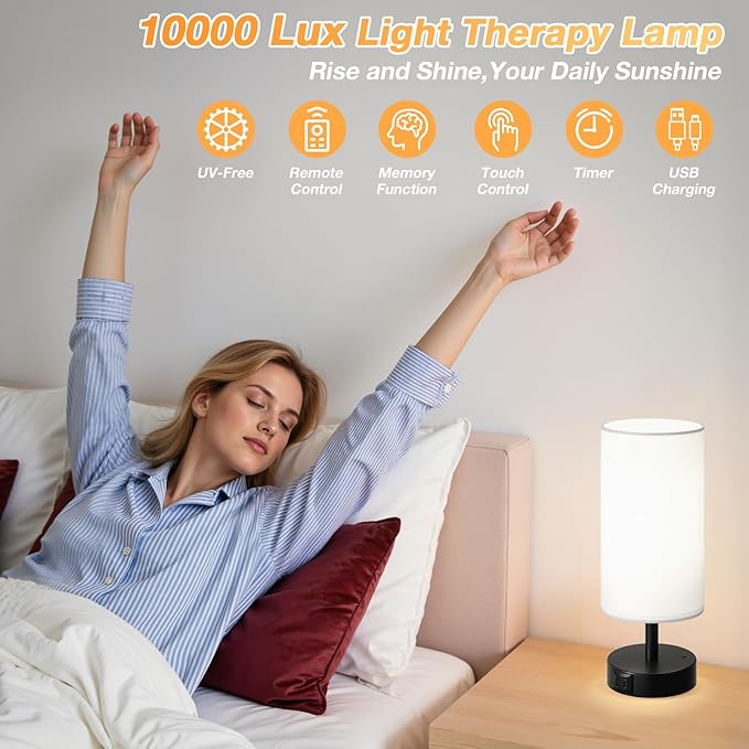 Dicoool Light Therapy Lamp 10000 Lux, Sun Lamp with Remote, Happy Sunlight Lamp, 3 Color Temperature & Stepless Dimming, Daylight Lamp for Home, Office, Decoration Use As Lift Mood, Happy Life