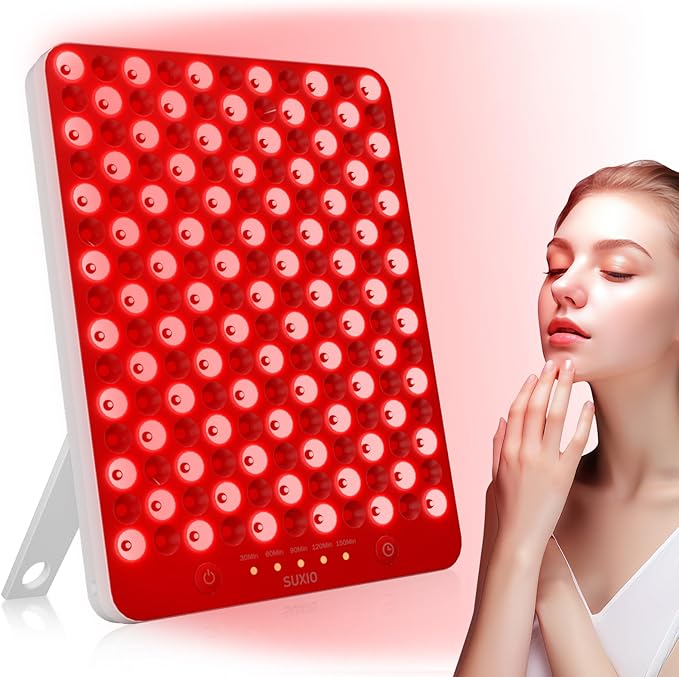 SUXIO Red Light Therapy lamp - 165 LED Red Light Therapy Panel for Face & Body, Portable Deep 660nm - 850nm Near Infrared Light Therapy Device with Eye-Patch, White