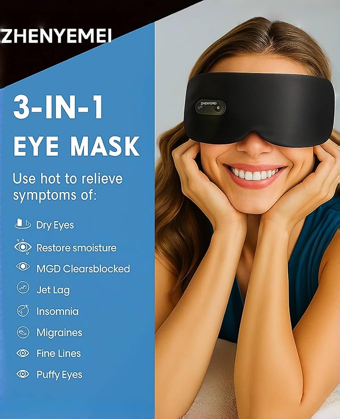 Heated Eye Masks for Dry Eyes, Cordless Silk Mask, 3 Heat Levels Electric Heating Pad for Eye Strain Relief & Fatigue,Ideal Eye Mask for Men Women,Sleep,Travel,Relaxation