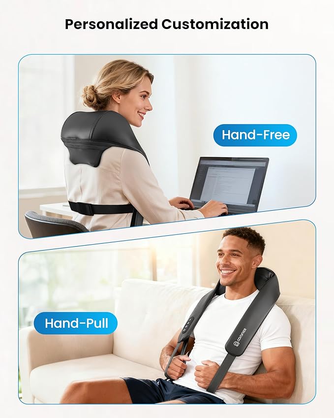 COMFIER Shiatsu Neck Massager with Heat, Cordless Neck and Shoulder Massager for Pain Relief Deep Tissue, Graphene Heating, 4D Kneading Massage Pillow -Black