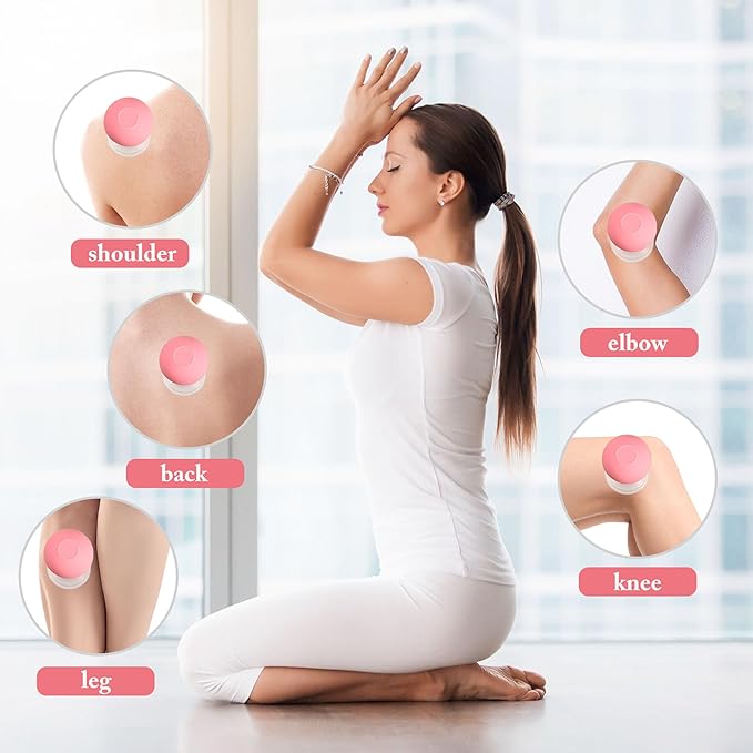 BBTO 4 Pieces Glass Cupping Set Glass Silicone Cupping Cups Massage Vacuum Suction Cupping Cups for Body Face Leg Arm Back Shoulder Muscle and Joint Pain (Pink)