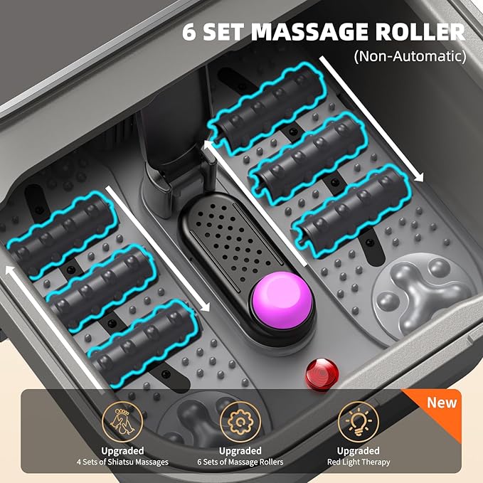Collapsible Foot Spa Bath with Heat and Bubbles, Portable Foot Soaker Tub with XL Touch Screen, Temp Control & Massage Rollers, At-Home Pedicure Spa for Stress Relief