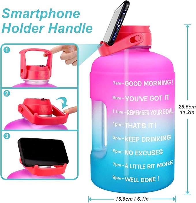 QuiFit 1 Gallon Water Bottle - with Straw & Motivational Time Marker Leak-Proof BPA Free Reusable Gym Sports Outdoor Large(128OZ/73OZ) Capacity Water Jug