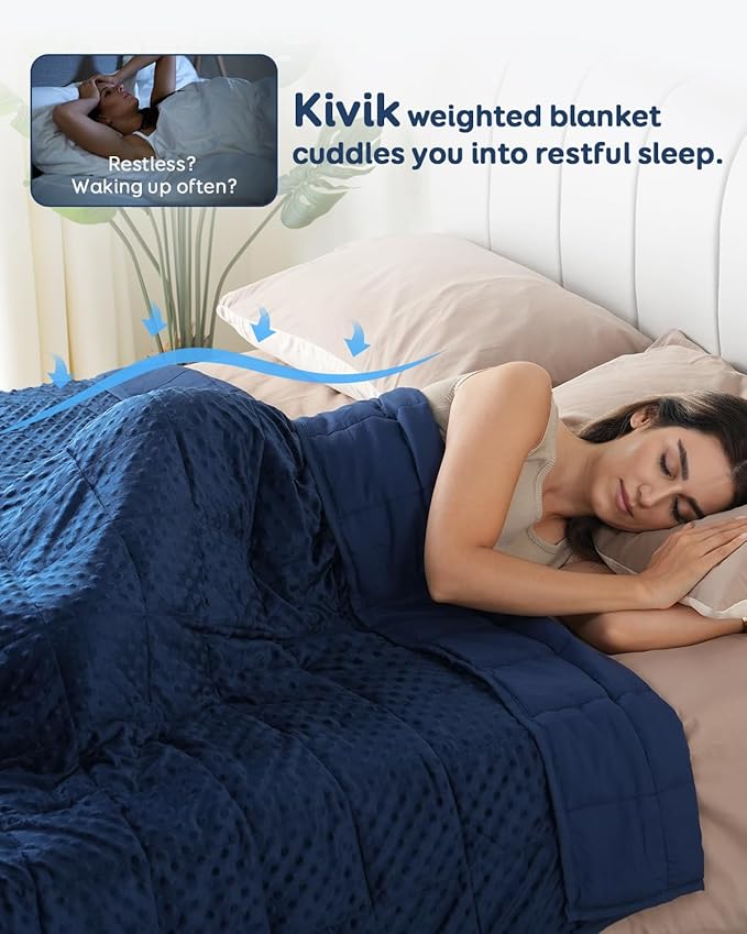 Kivik Weighted Blanket 15 lbs for Adults, Minky Dot Heavy Blankets, Microfiber Reversible Weighted Throw Blankets for All Seasons, Machine Washable, 48"x72" Twin Size,Navy Blue