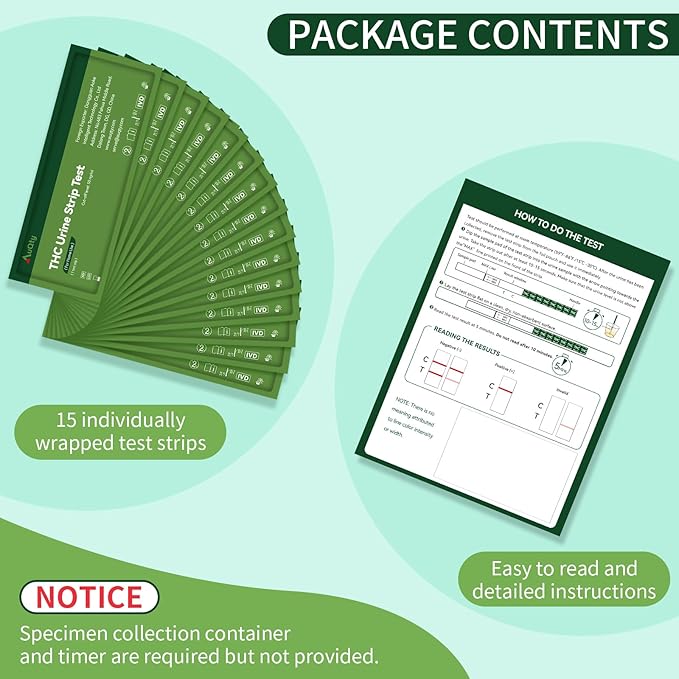 THC Tests for Home Drug Test Kit, Highly Sensitive Marijuana/Weed Urine Marijuana Drug Test, 50 ng/mL Cutoff Level (15 Count)