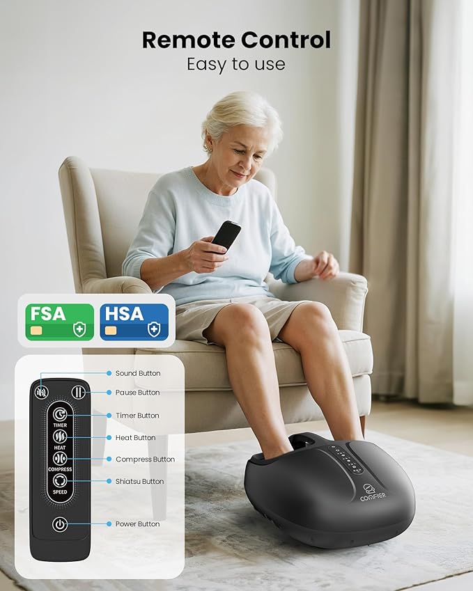 COMFIER Large Shiatsu Foot Massager with Heat,Size Up to 15",FSA Eligible Items & HSA Store,Electric Feet Massager for Plantar Fasciitis,Neuropathy,Foot Warmer,Gifts for Women Men