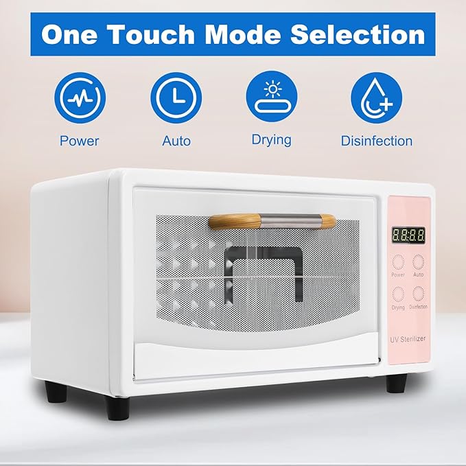 Sterilizer for Nail Tools, 10L Multifunctional Nail Tool Cleaning Machine, Nail Tool Sterilizer with 167℉ Hot Air, Adjustable Tiers, LED Display, For Hair, Salon, Spa, Nail, Salon (Pink)