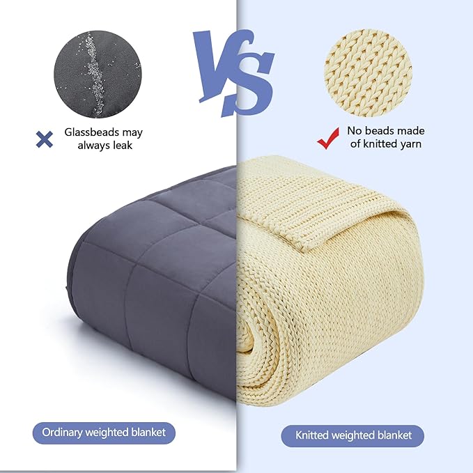 L'AGRATY Knitted Weighted Blanket - 48"x72" 20lbs Cooling Chunky Knit Heavy Blanket for Adults Braided Crochet Throw Thick Cable Yarn Knit Decorative No Beads Evenly Weighted Machine Washable