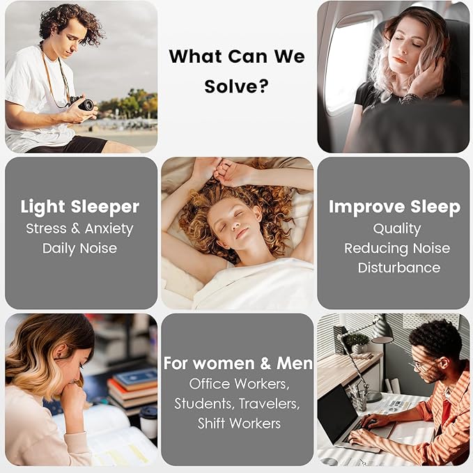 Audree Earplugs- Sleep Mask Set - Noise Cancelling Earplugs and 100% Light Blocking Eye Covers for Sleeping, Travel, Napping, Meditation, Shift Work - Achieve Ultimate Relaxation, White+ Grey