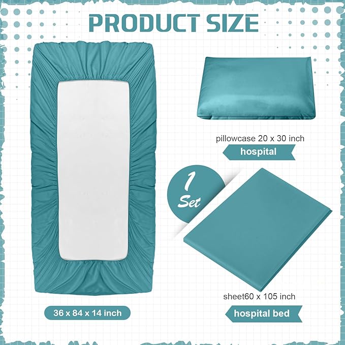 Moukeren 3 Pcs Hospital Bed Sheets Set Deep Pocket Fitted Sheet 36 with Elastic All Around Easy Care Knitted Jersey for Home/Nursing Home (Forest Green)