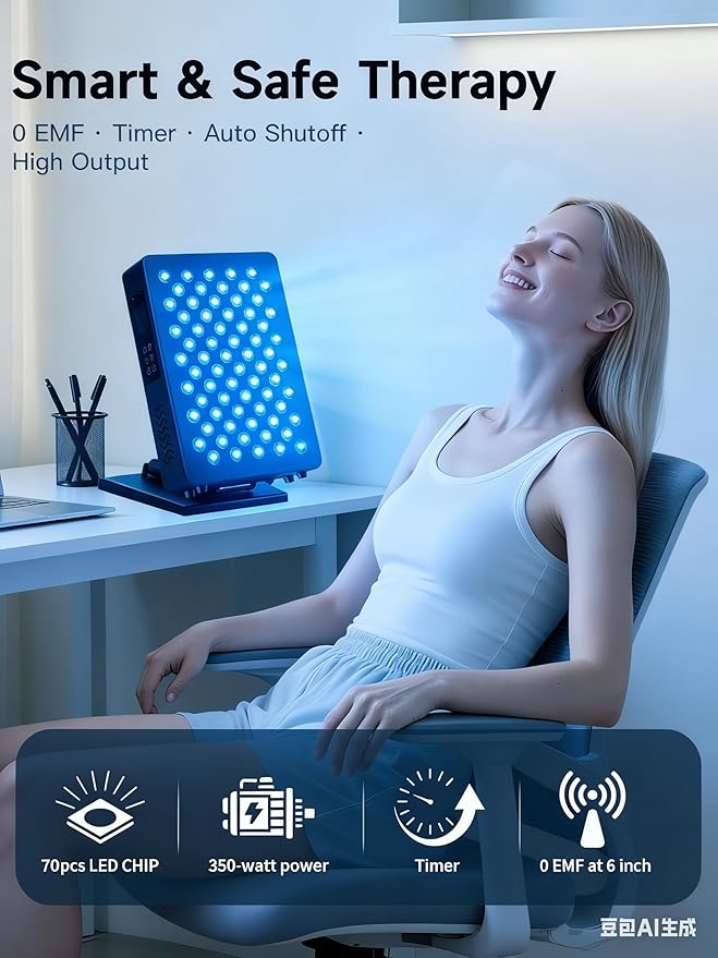 Blue/Yellow Light Therapy – 460/590nm Wavelengths Full Body Blue Yellow Light Therapy Device, Touch Control & HD Display, 70 LEDs Ideal for Body, Face, Improve, 350W Black