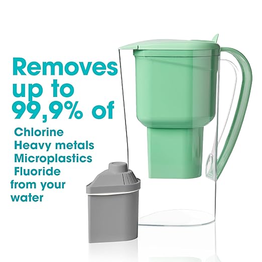 Alkanatur Alkaline Hydrogen Water Filter Pitcher - Removes Fluoride, Chlorine, Microplastics, PFAs, Lead - Activated Coconut Carbon + Clinoptilolite Zeolite, Ionizer, pH 9.5, Adds Magnesium