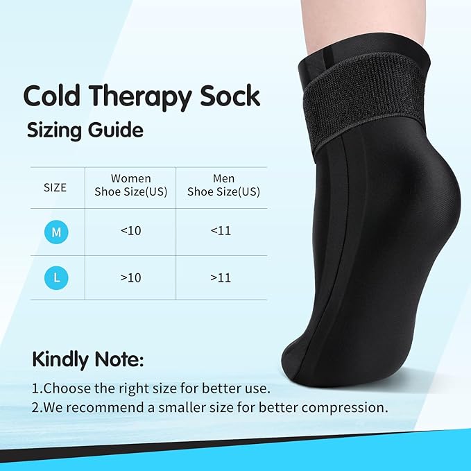 Tolaccea Ankle Foot Ice Pack Wrap for Injuries, Reusable Gel Cold Therapy Sock with Hot & Cold Therapy, Instant Pain Relief for Achilles Tendonitis, Plantar Fasciitis, Foot Heel (Medium (Pack of 2))