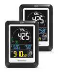 Newentor CO2 Monitor, Indoor Air Quality Meters, Carbon Dioxide Detector with Voice Alert, Large Display CO2 Tester, Temperature Humidity Sensor, Alarm Clock for Home, RV, Grow Tents, Black, 2 PCS