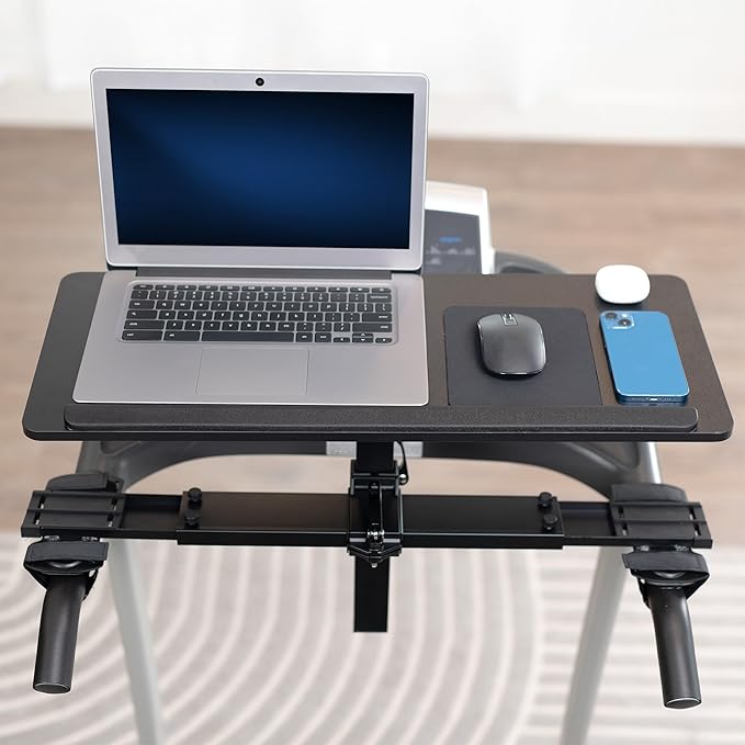 VIVO Wooden Laptop Treadmill Desk, Tilting Ergonomic Notebook Mount Stand with Mouse Pad and Wrist Support, Fits Both Round and Square Handlebars, Black, STAND-TDML4R