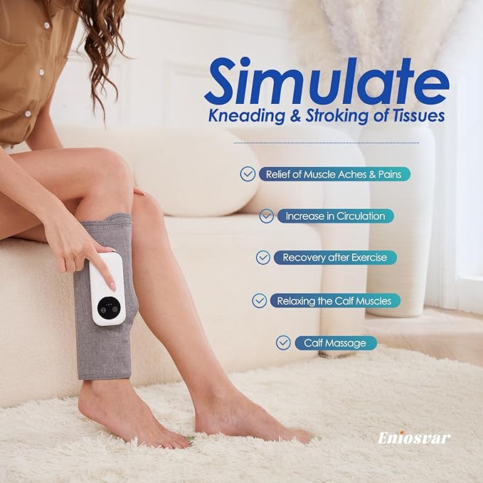 Air Compression Leg Massager, Cordless Calf Massager with Heat, Air Compression Leg Massage for Circulation and Pain Relief, Gifts for Dad Mom Men Women, Gray (Single)