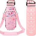 32 oz Water Bottles with Straw & Strap, Motivational Water Bottles with Times to Drink, BPA Free Reusable Sports Water Bottle with Sleeve Carrier for Hiking, Travel, Running or Fitness