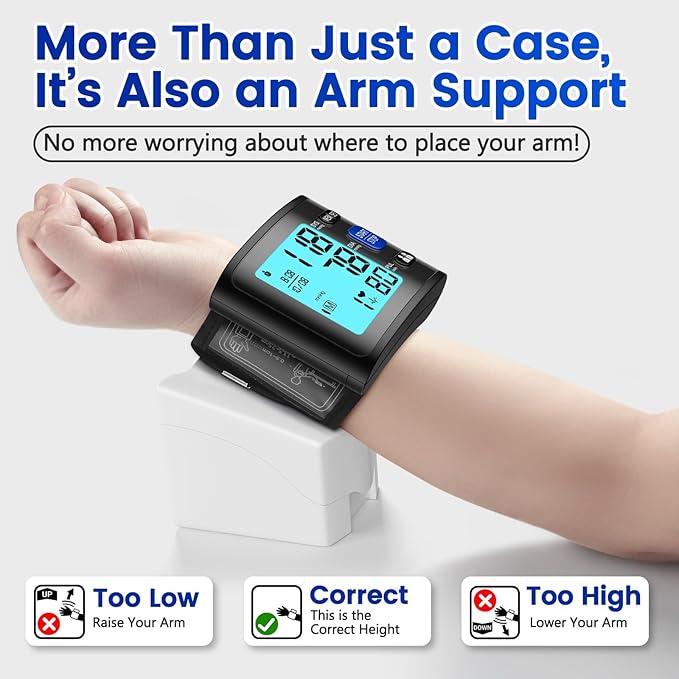 Blood Pressure Monitor Wrist Blood Pressure Cuff Automatic BP Machine with Backlit Display, 2x90 Memory, Voice Broadcast, Measurable Board Carrying Case and AAA Battery Bp Monitor(Black)