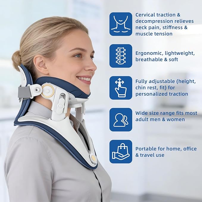Cervical Neck Traction Device -FSA Eligible HSA Eligible,Adjustable Neck Stretcher,Lightweight Neck Support Brace For Cervical Spine Decompression,Pain Relief Neck Decompression Tension Relief