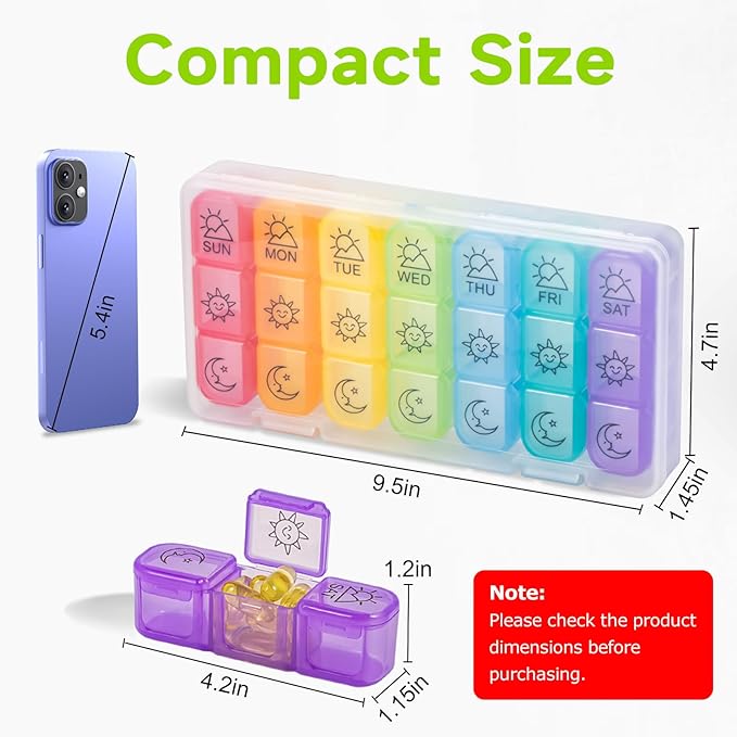 Large 7 Day Pill Organizer Weekly, Chrxbei Daily Medicine Container 3-Times-a-Day, Medication Holder for Vitamins, Fish Oils, Supplement, Deep Pills Planer for Elderly and Family - Morning Noon Night