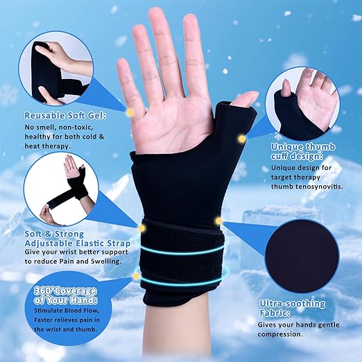 Wrist Ice Pack Wrap, Refreezable Gel Compression Support-Hand Ice Pack, Hot & Cold Compress-Ice Wrist Wrap Relief Pain for Carpal Tunnel, Arthritis, Tenosynovitis, Tendinitis, Swelling and Sprains