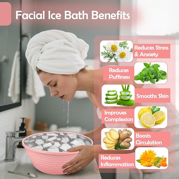 XANGNIER Face Bowl for Ice – Collapsible Silicone Facial Ice Bath Bowl for Cold Plunge Therapy, Skin Tightening & Acne Relief – Portable Spa Tool for Home & Travel, Pink