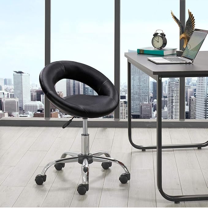 DUHOME Work Stool WY-171XF Crescent Adjustable Swivel Task Chair on Wheels (Black)