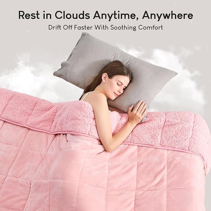 Cottonblue Weighted Blanket 15lbs 80x87 Inches for Queen King Size Bed, Ultra Soft Sherpa Fleece Weighted Throw Blankets for Relax and Sleep, Cozy Warm Winter Heavy Bed Blanket, Blush Pink