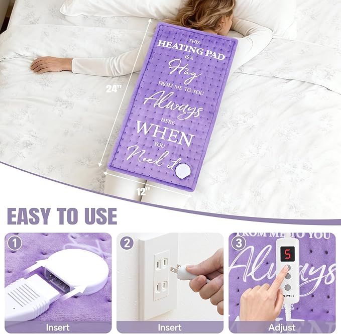Purple Heating Pad for Back Period Cramps Neck Shoulder Pain Relief, Portable Electric Heat Pads Gifts Ideas, Funny Useful Self Care Unique Christmas Birthday Gift for Women Mom Her Wife Girlfriend