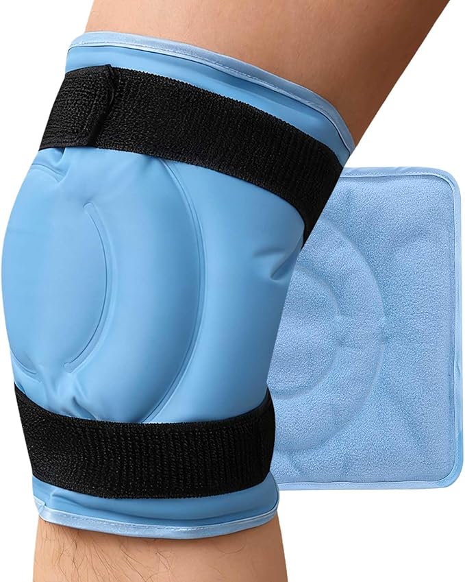 Knee Brace for Women Men Ice Packs for Injuries Reusable Wrap Gel Bags Back Cold Feet Elbow Replacement Recovery Aids Large Foot Sleeve Surgery After Fluid Relief Leg Velcro Around Shin Blue