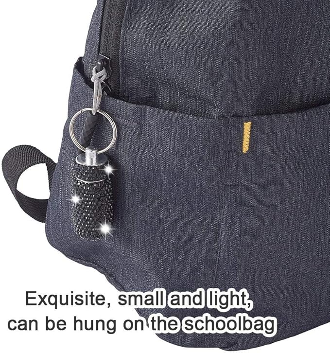 XhuangTech Waterproof Keychain Pill Box Bling Round Medicine Organizer Holder Container Aluminum Portable Mini Bottle Storage Case for Outdoor Travel Camping Purse Pocket (Black)